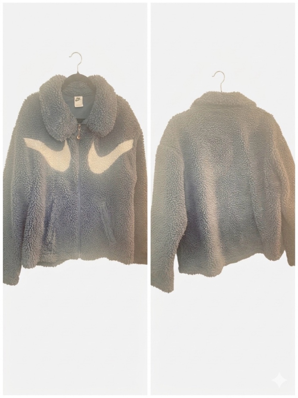 Nike Women's blue  Sherpa Zip-Up Jacket with Ivory Swoosh